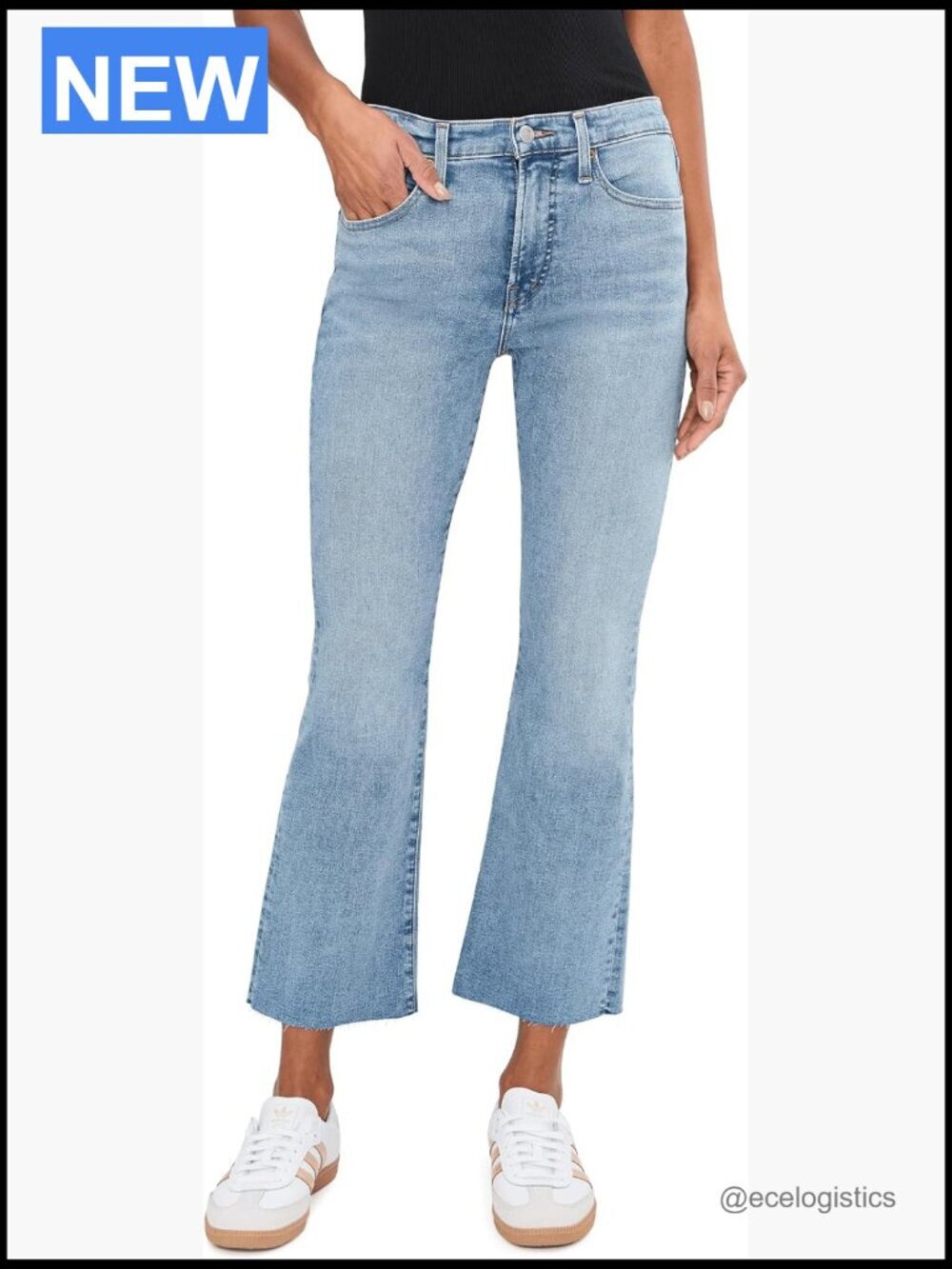 Stretch Flare Crop High-Rise Raw Hem Denim Jean Flared Leg